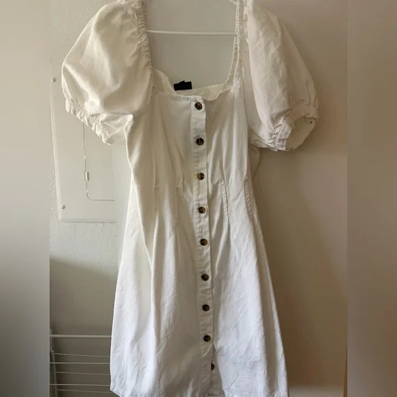 Who What Wear White Puff Sleeve Denim Dress Size L | 100% Cotton - Picture 4 of 14